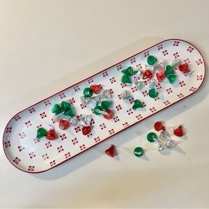 BAUM Madley White Oval Ceramic Red Rim floral pattern Long Oval Platter Dish